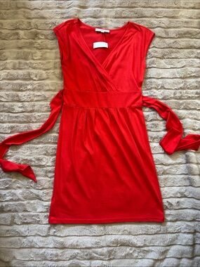 LOFT Red Wrap Tie Mini Dress